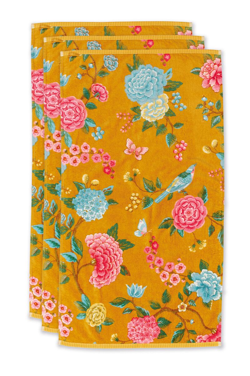 Lot de 3 Serviettes de Bain Good Evening en Coloris Jaune 55 x 100 cm