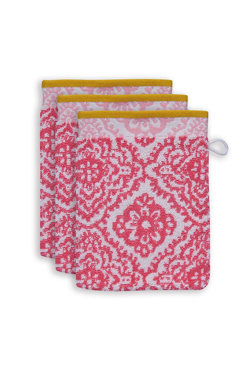 Waschlappen Set/3 Jacquard Check Dunkelrosa 16x22 cm