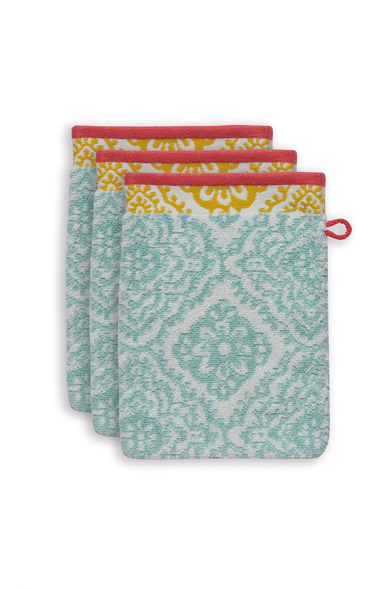Waschlappen Set/3 Jacquard Check Hellblau 16x22 cm