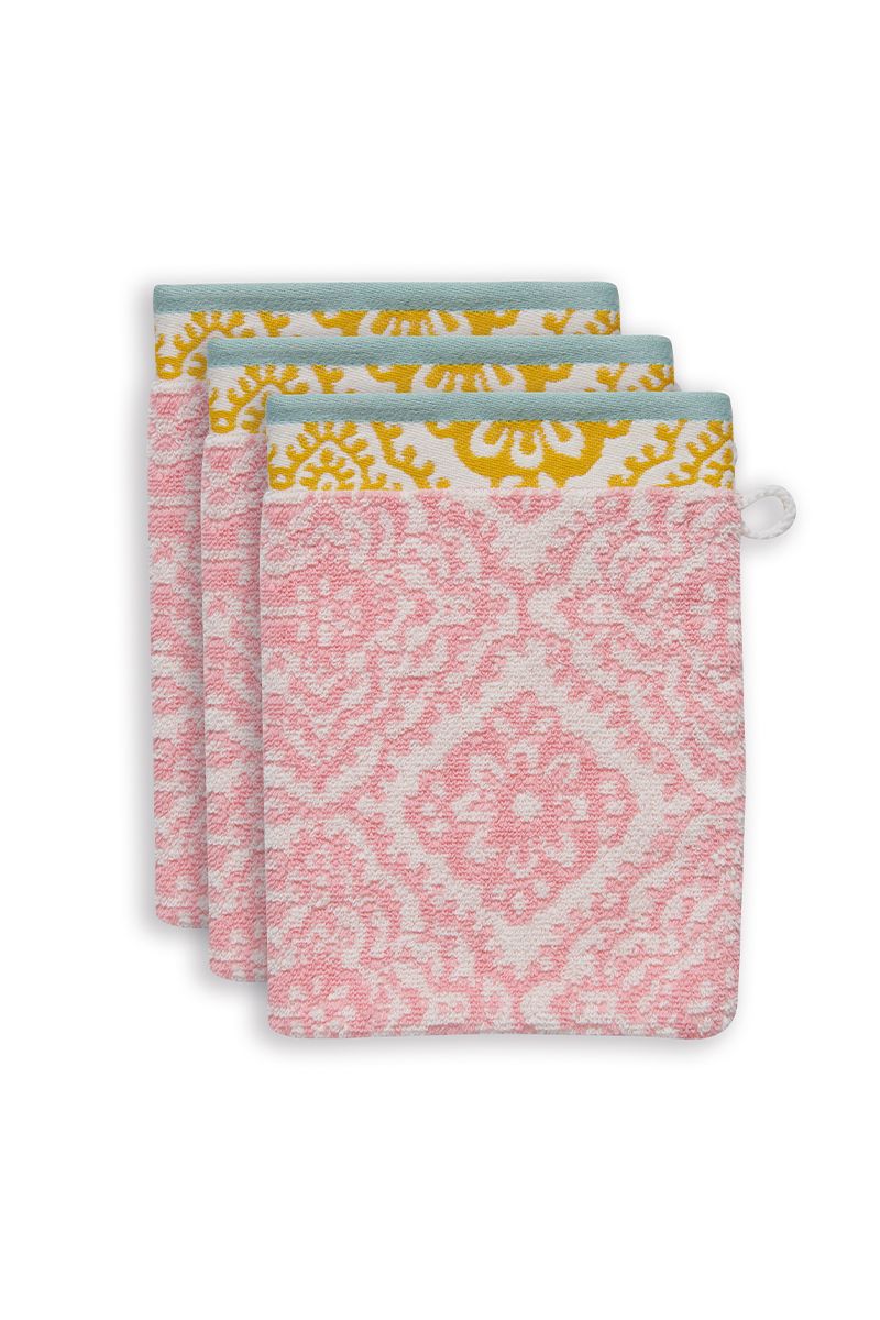 Waschlappen Set/3 Jacquard Check Rosa 16x22 cm