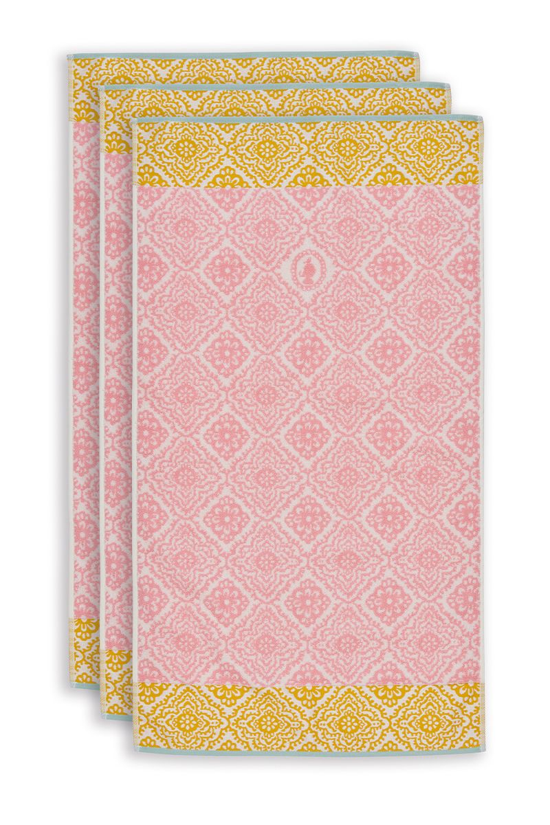 Badetuch Set/3 Jacquard Check Rosa 55x100 cm