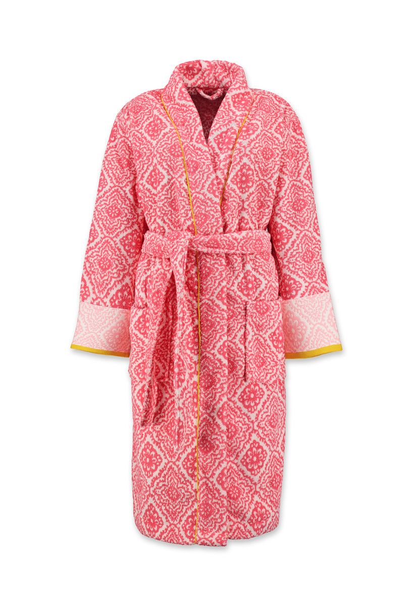 Badjas Jacquard Check Donkerroze