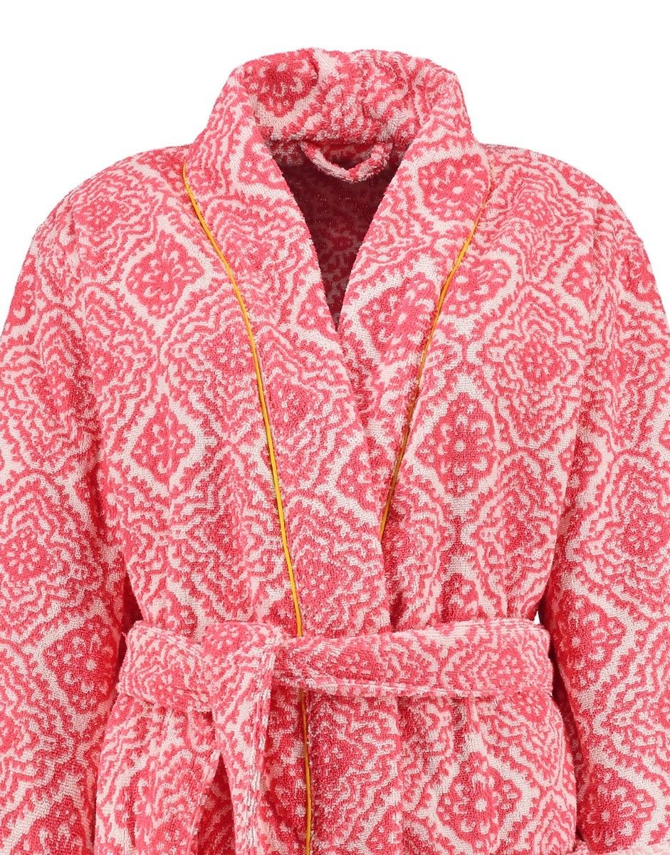 Badjas Jacquard Check Donkerroze