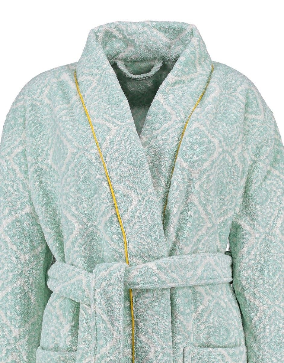 Badjas Jacquard Check Lichtblauw