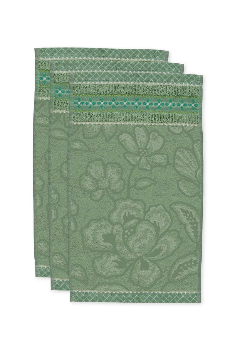 Lot de 3 Serviettes Invité Jasmin Jacquard Vert 30x50cm