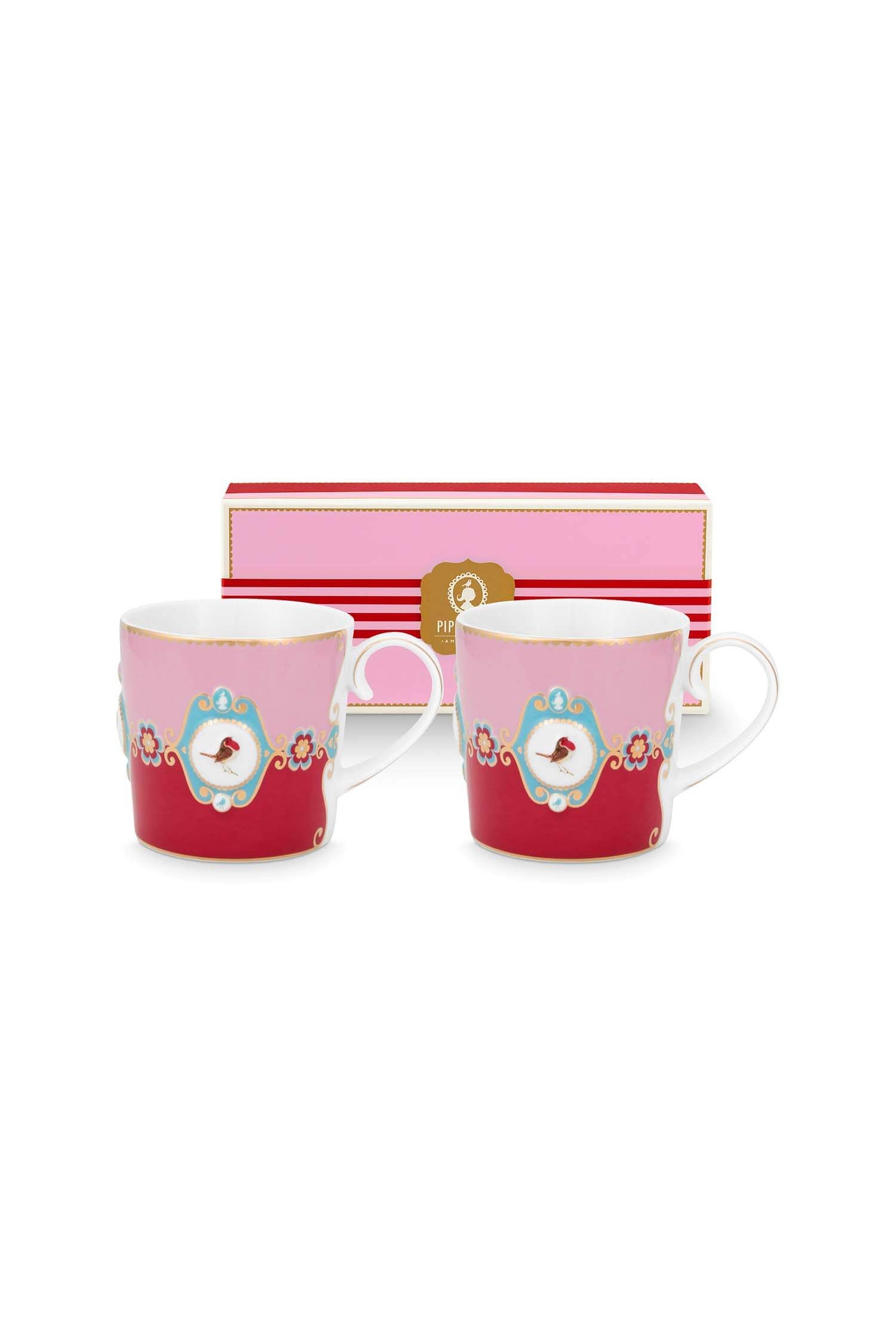 Set/2 Tasses Petite Love Birds Medallion Rouge-Rose