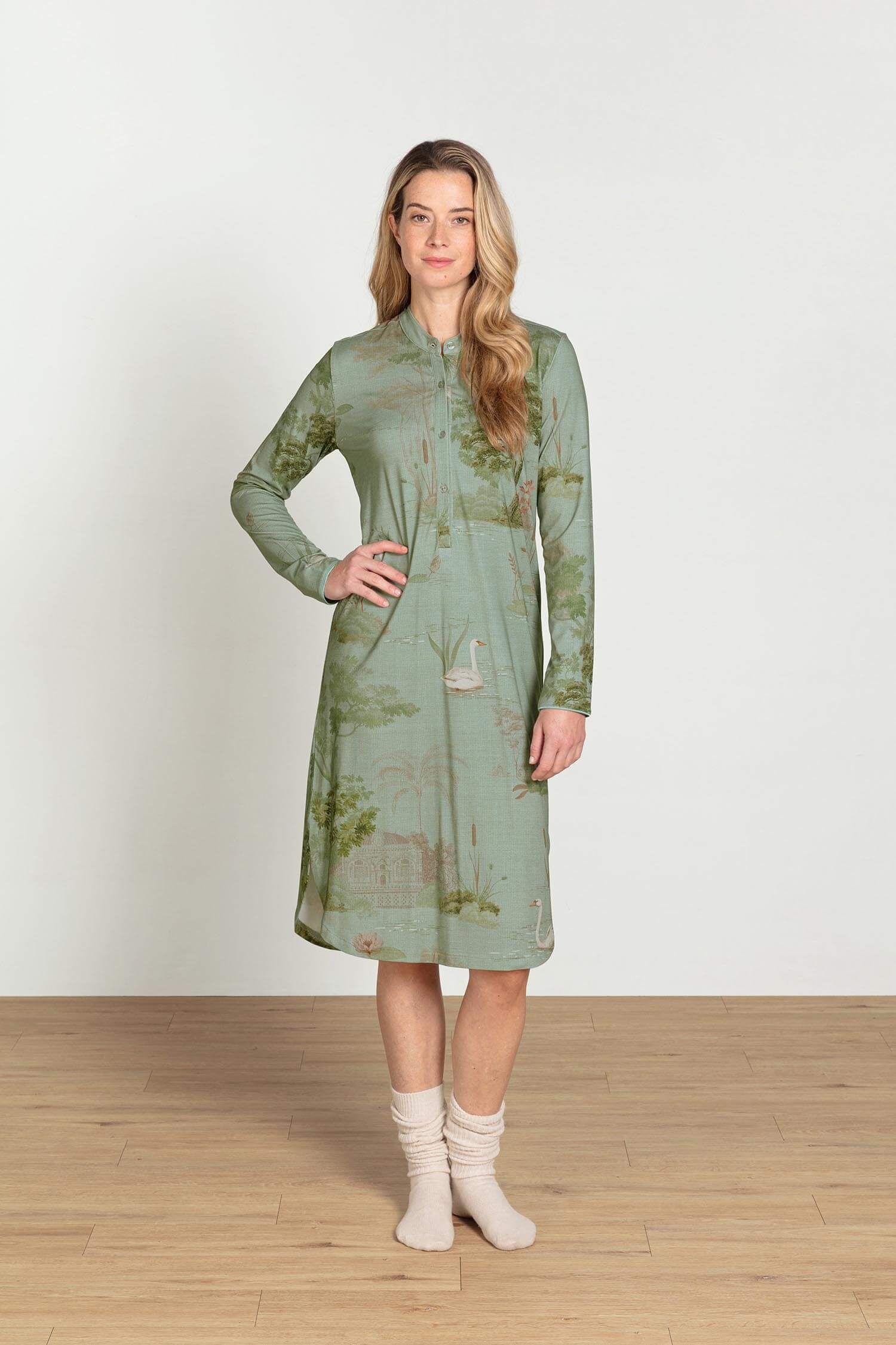 Diogo Nachthemd Lange Mouw Darjeeling Days Groen