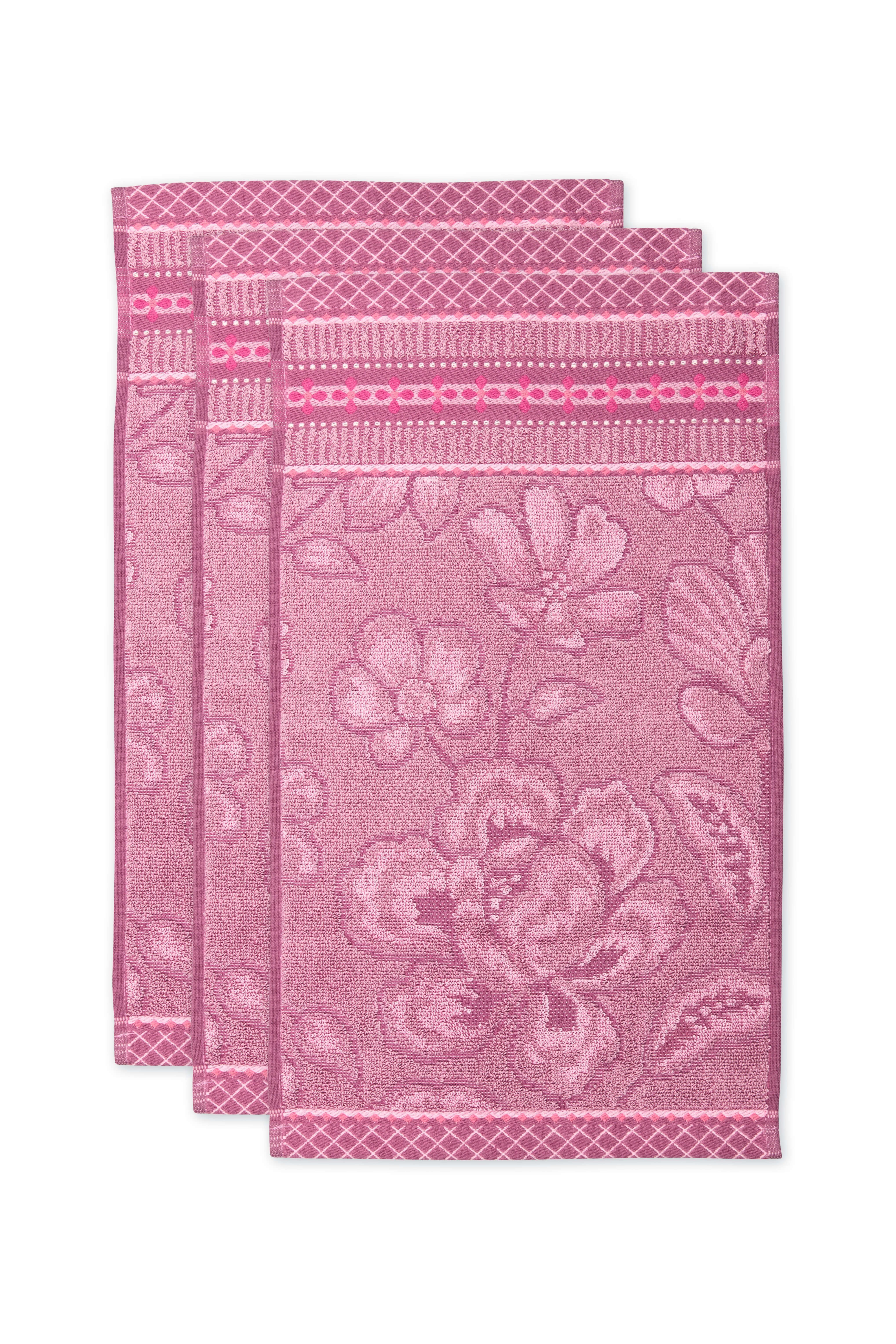 Gästehandtuch Set/3 Jasmin Jacquard Hellrosa 30x50cm