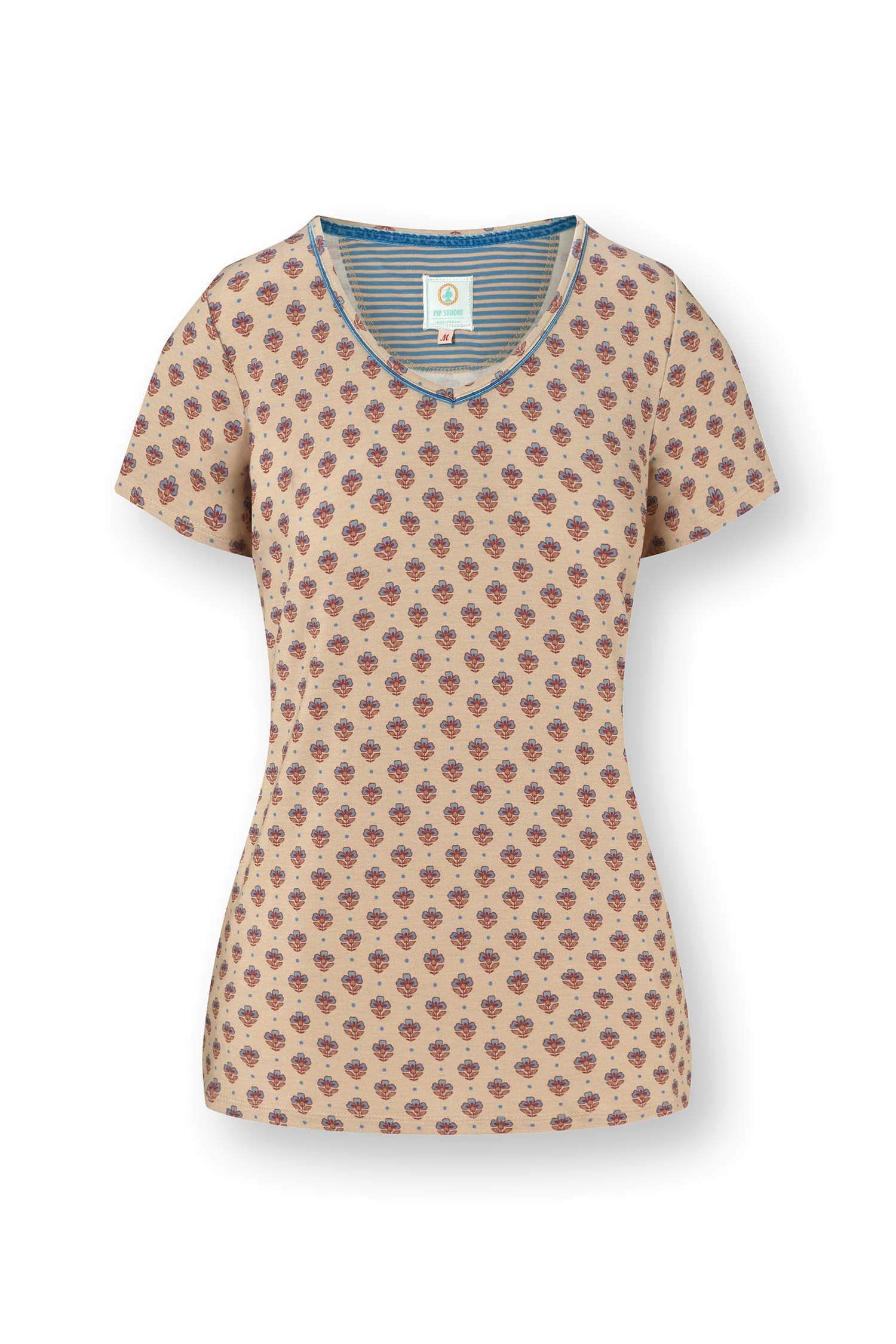 Toy Top Korte Mouw Jaipur Flower Khaki/Blauw