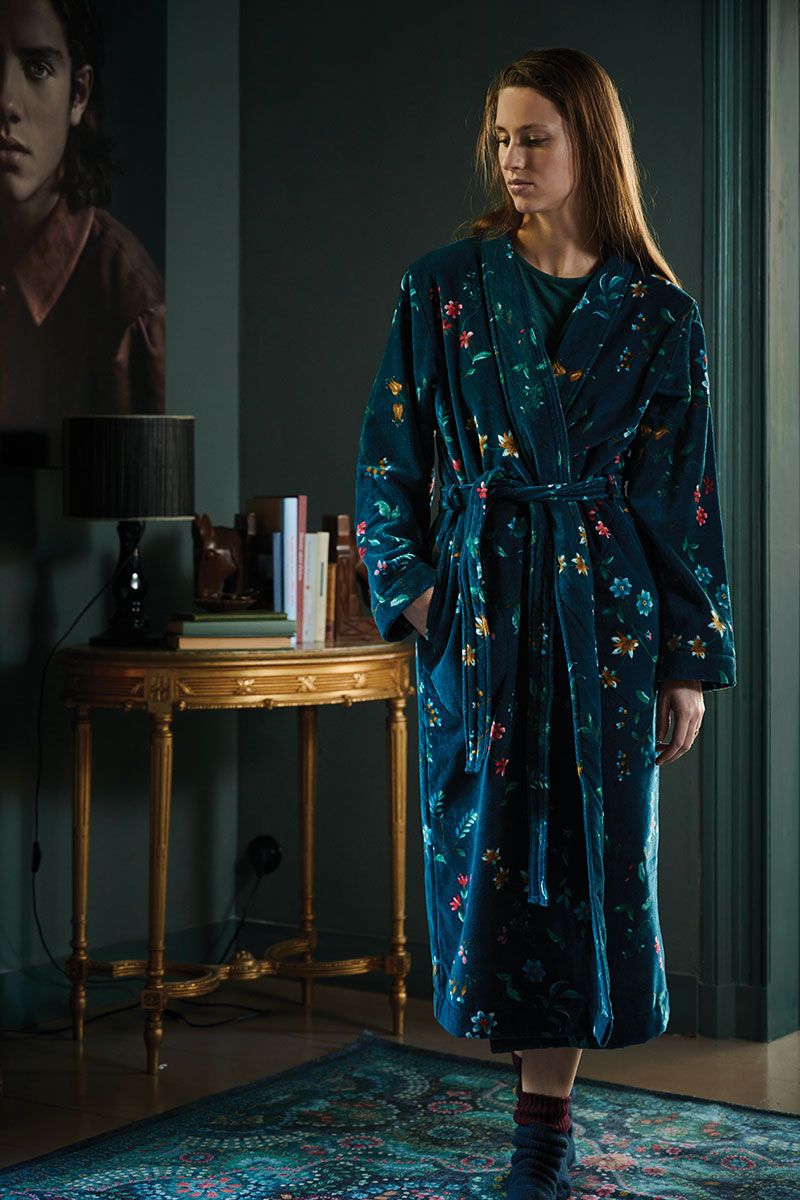Badjas Les Fleurs Donkerblauw XXL