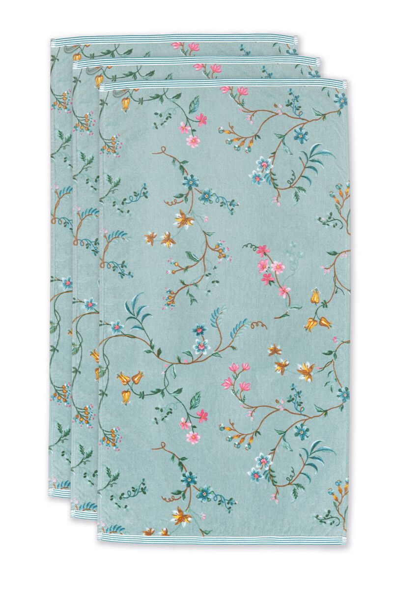 Badhanddoek Set/3 Les Fleurs Blauw 55x100 cm