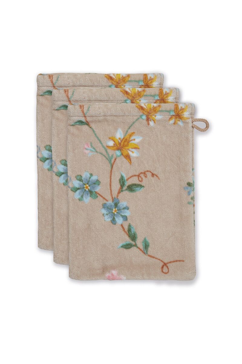 Washandje Set/3 Les Fleurs Khaki 16x22 cm