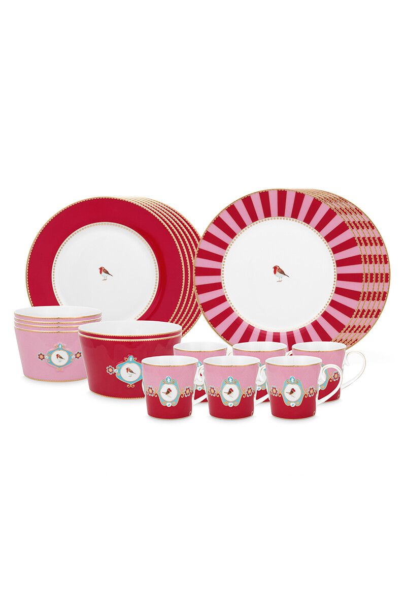Love Birds Dinner Set/24 Rot/Rosa