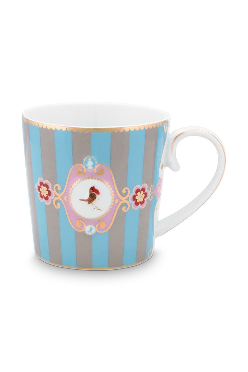 Love Birds Tasse Gross Gestreift Blau/Khaki