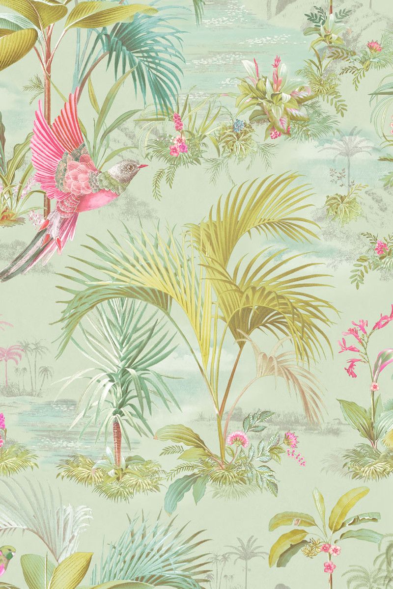 Pip Studio Palm Scene Non-Woven Wallpaper Green