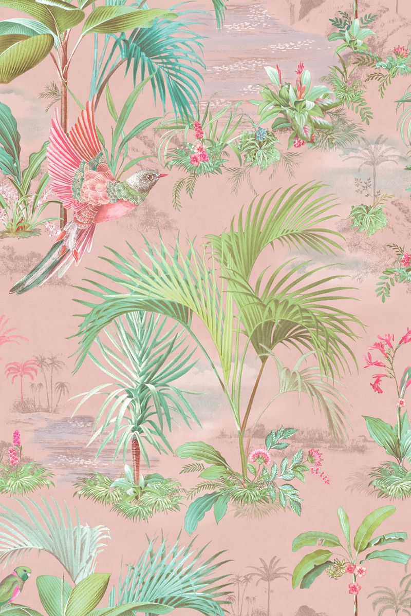 Pip Studio Palm Scene Non-Woven Wallpaper Pink