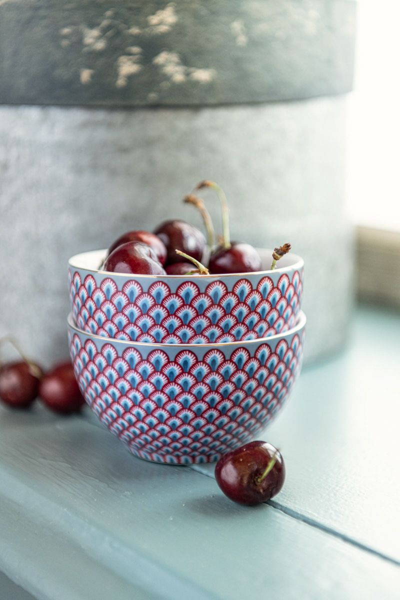 Flower Festival Bowl Red/Light Blue 9.5 cm