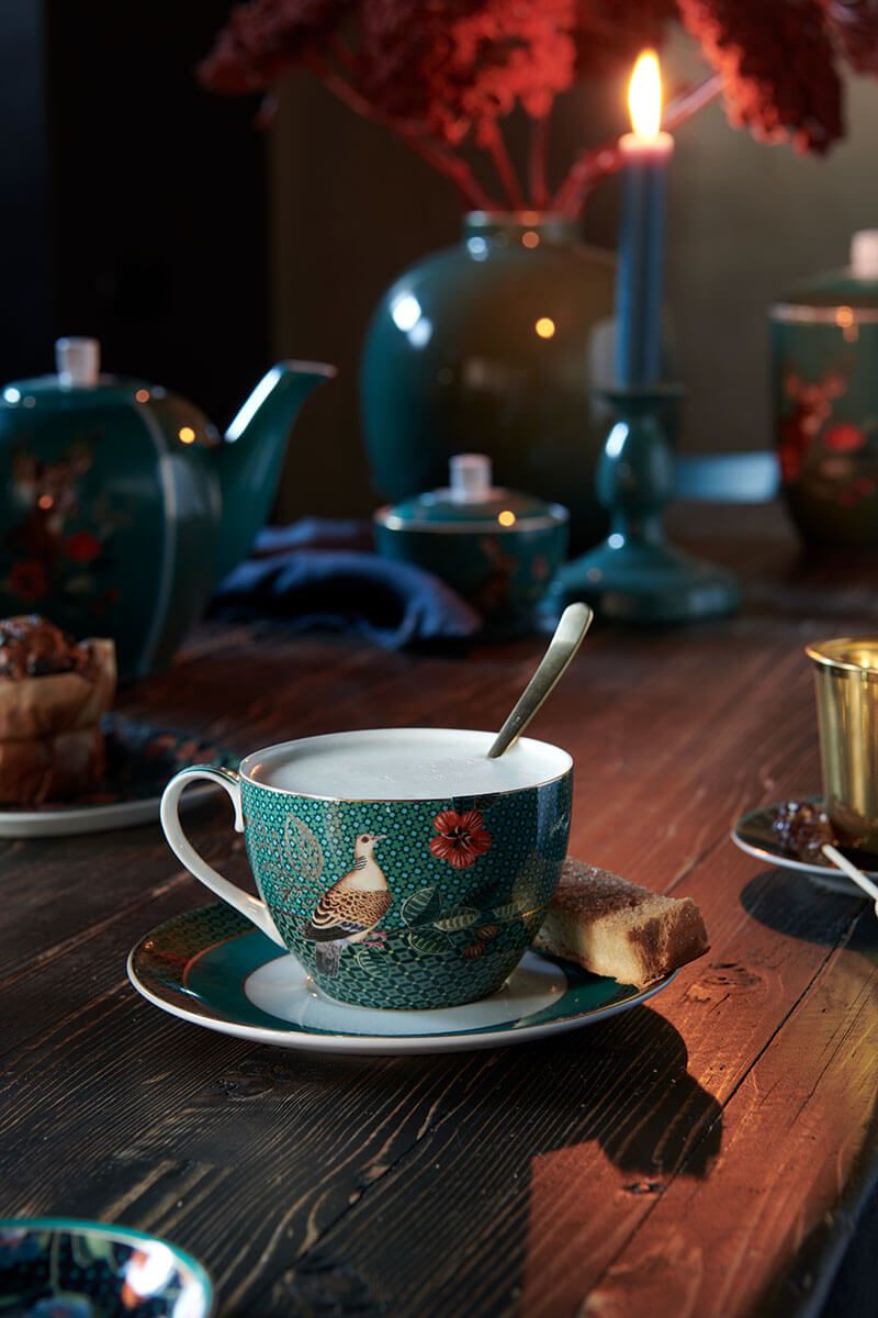 Winter Wonderland Cappuccino Tasse & Untertasse Grün