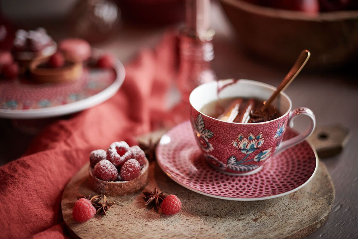 Flower Festival Set/2 Cappuccino Cup & Saucer Dark Pink