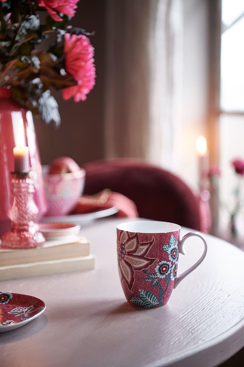 Flower Festival Set/2 Mugs Large Dark Pink