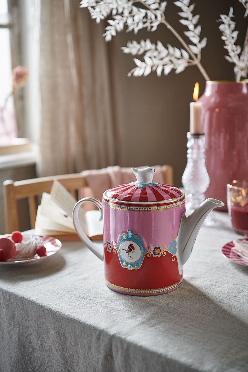 Love Birds Theepot Medium Rood/Roze