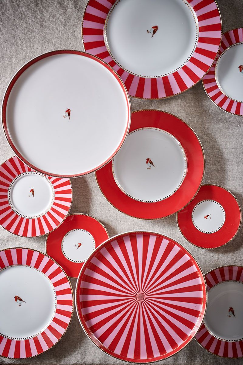 Love Birds Set/4 Pastry Plates Red/Pink 17 cm