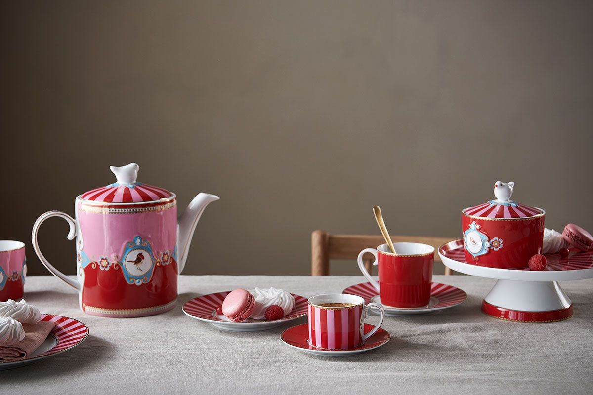 Love Birds Tea Set/3 Red/Pink