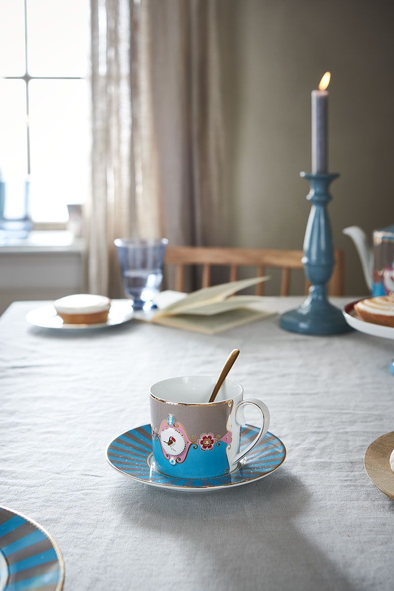 Love Birds Dinner Set/24 Blue/Khaki