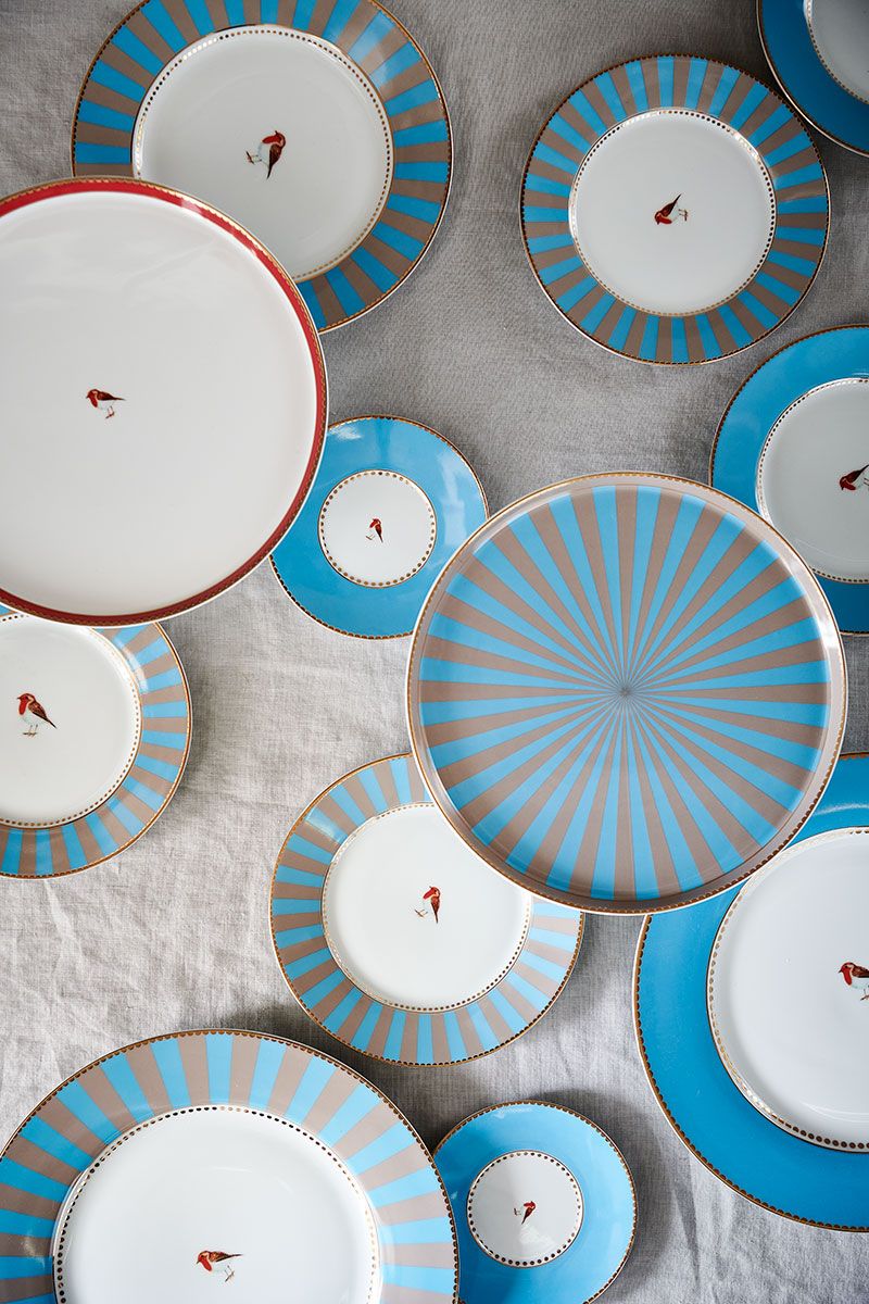 Love Birds Dinner Set/24 Blue/Khaki