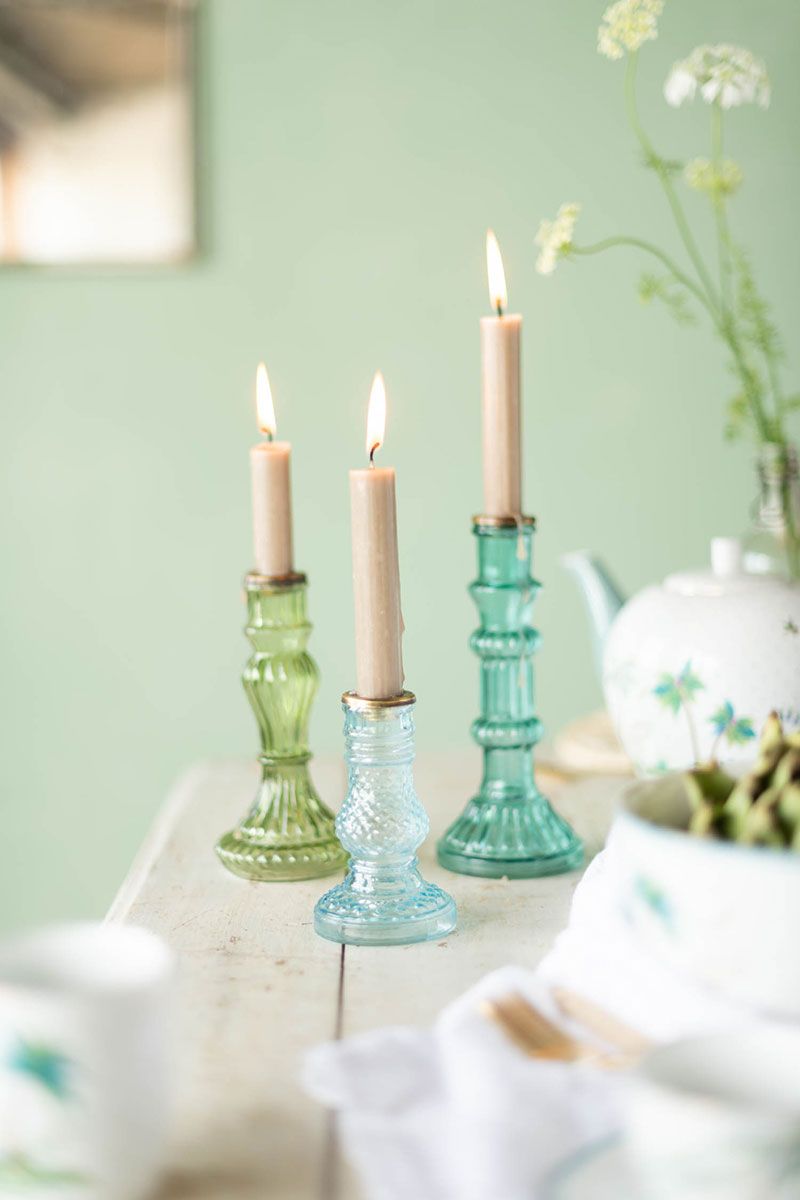 Set/3 Candle Holders Glass Blue