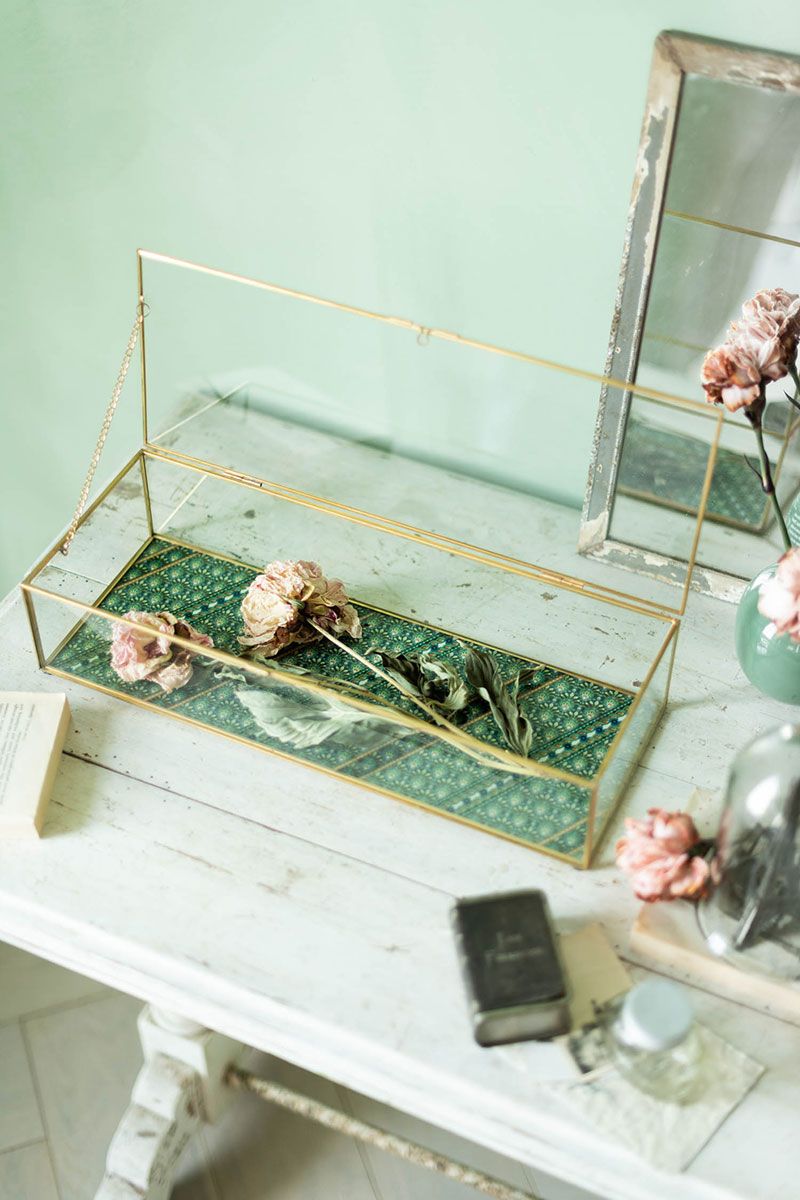 Storage Box Glass Gold Tall