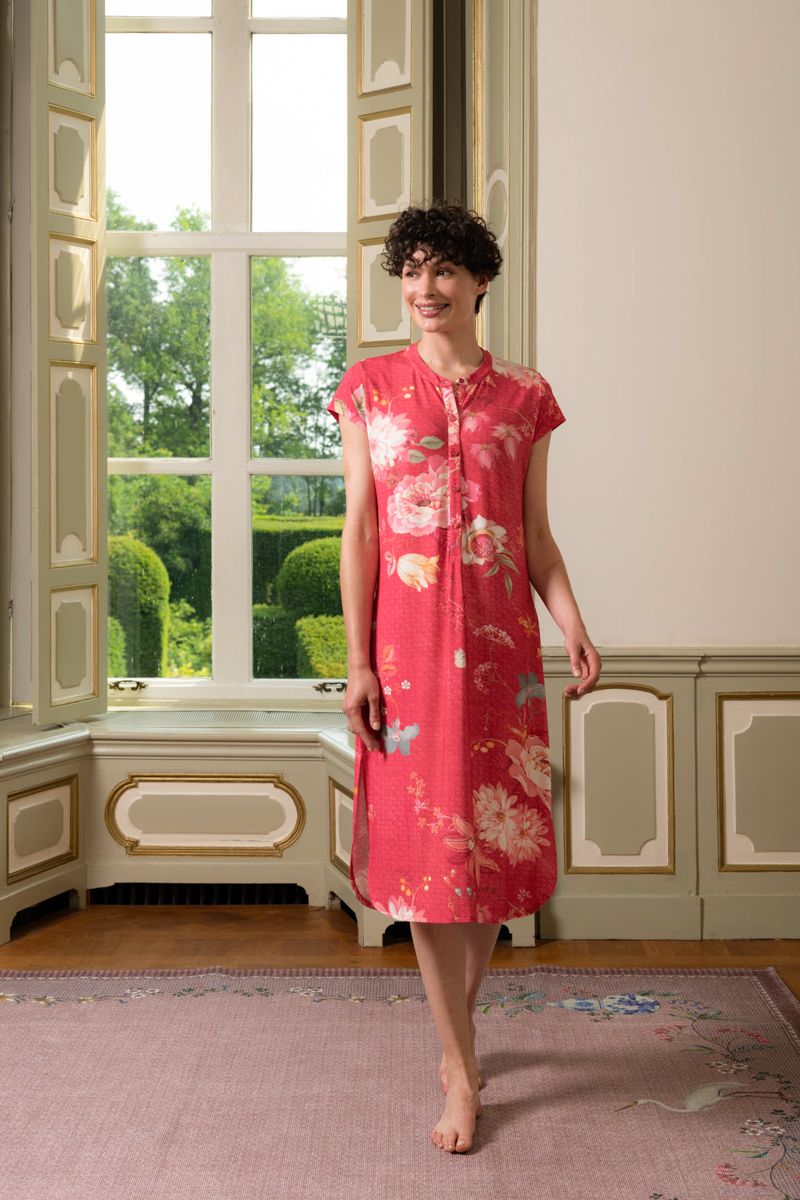 Nachthemd Korte Mouw Knopen Tokyo Bouquet Rood