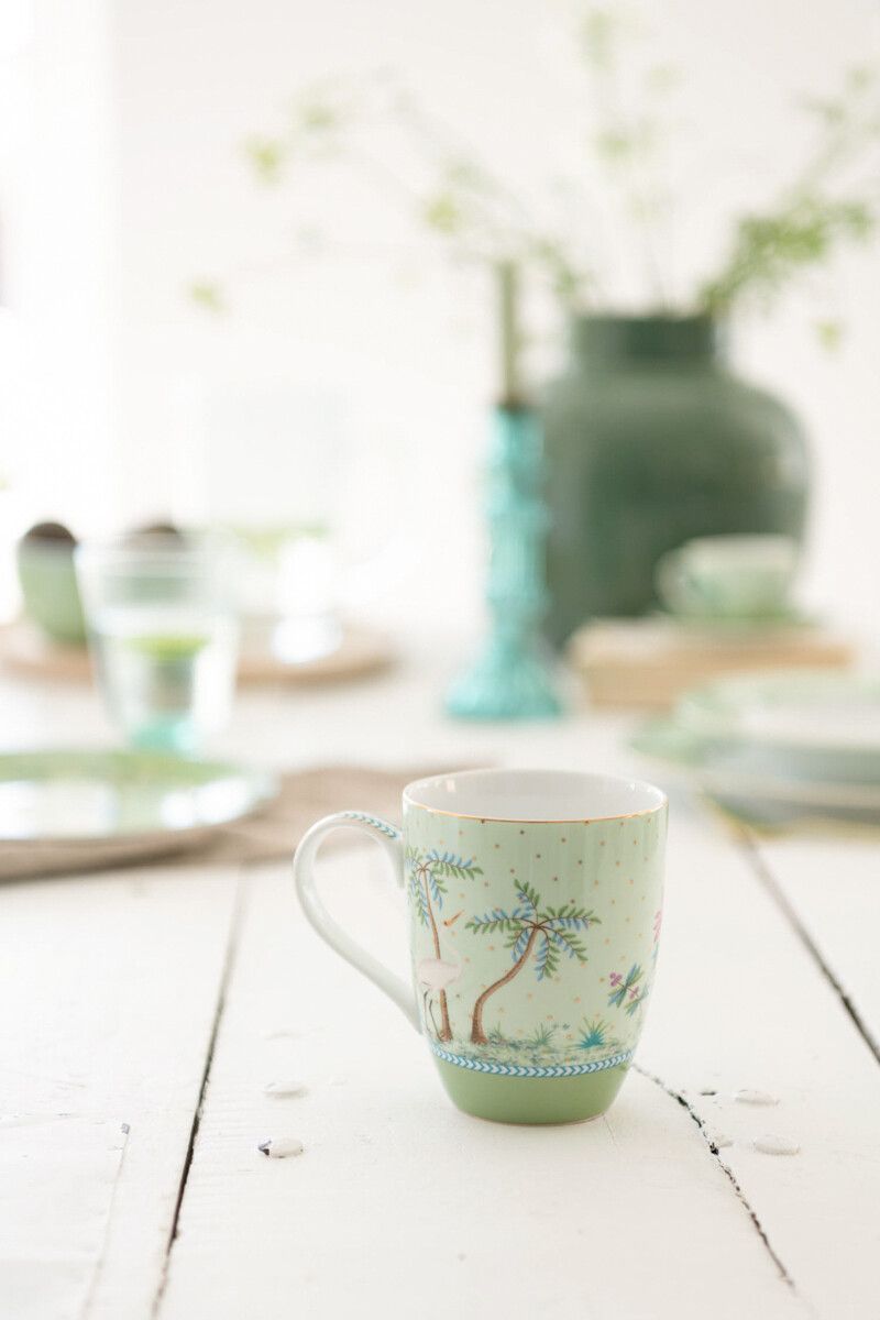 Jolie Tasse Gross Goldene Punkte Grün