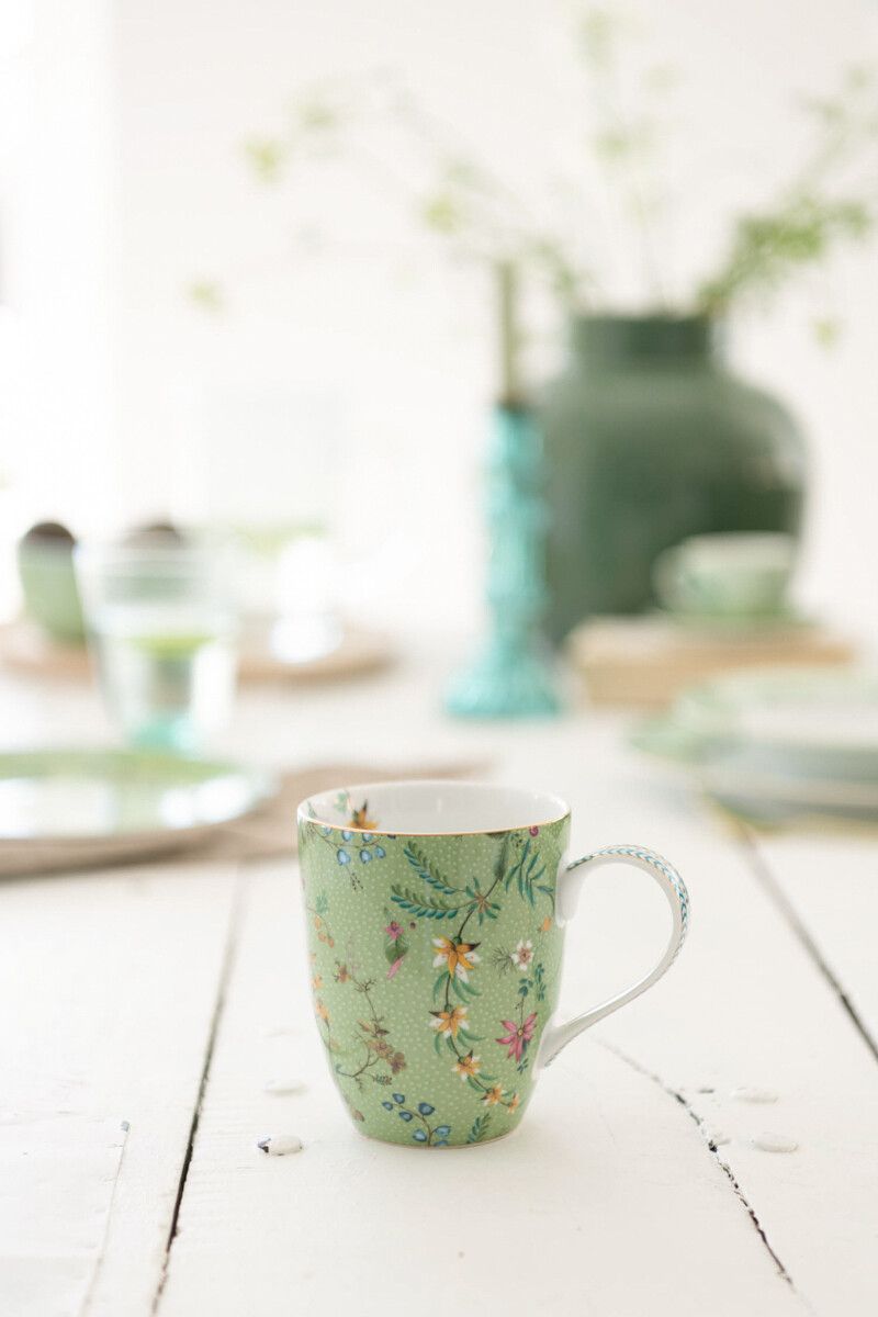 Jolie Tasse Gross Blumen Grün