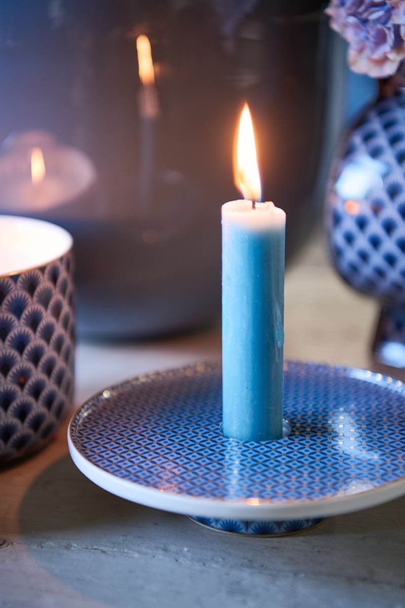 Cross Stitch Candle Tray Blue 14cm