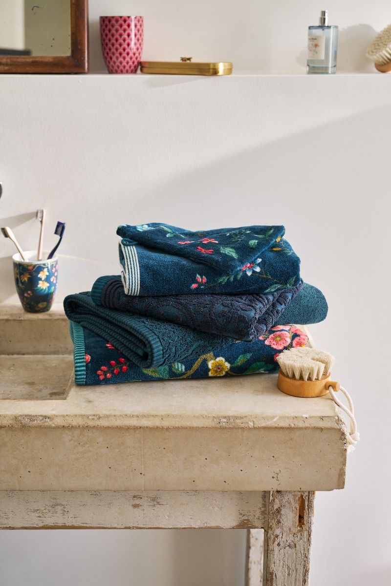 Washandje Set/3 Les Fleurs Donkerblauw 16x22 cm