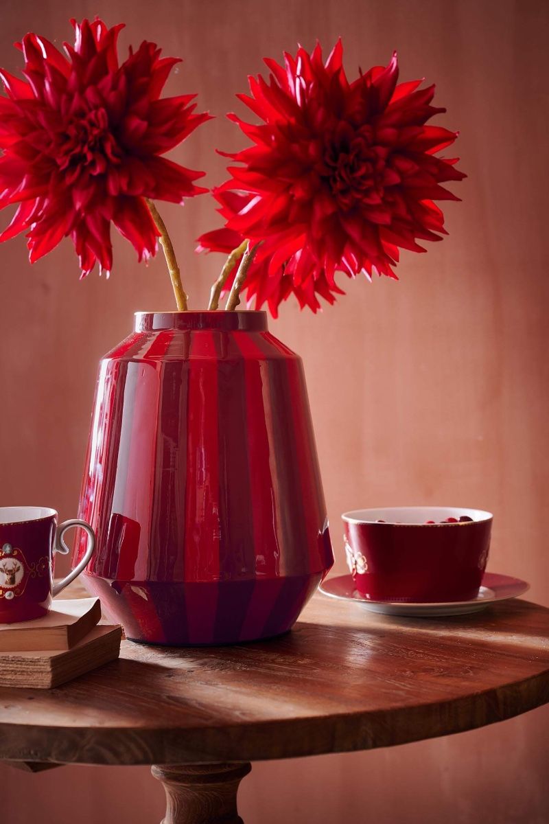 Vase Metal Stripes Dark Red 29cm