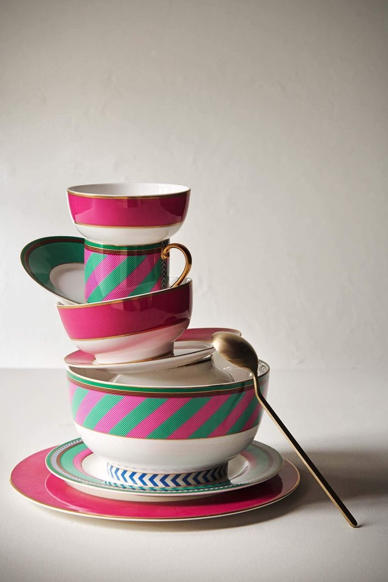 Pip Chique Stripes Bowl Pink/Green 20.5cm