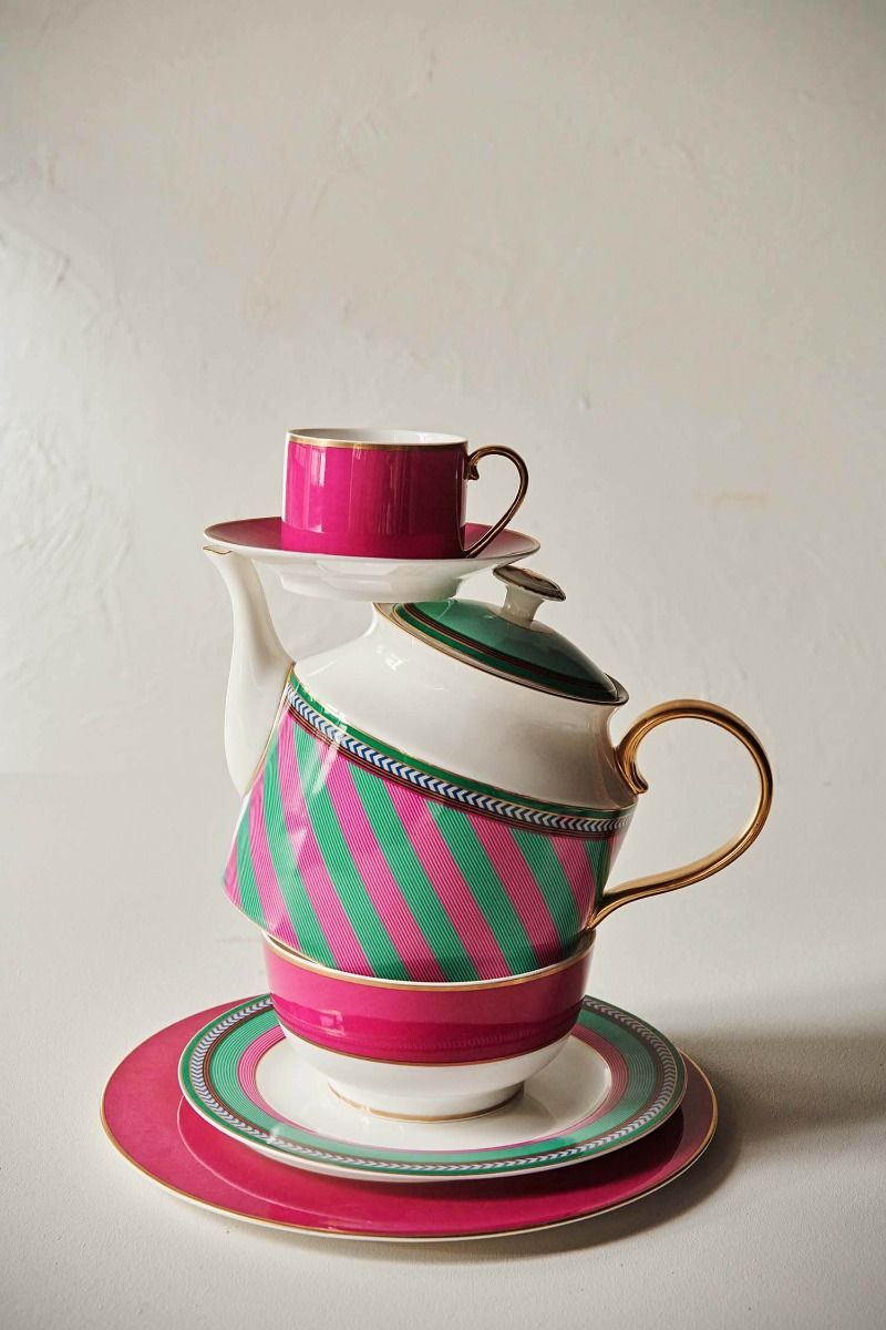 Pip Chique Stripes Tea Pot Large Pink/Green