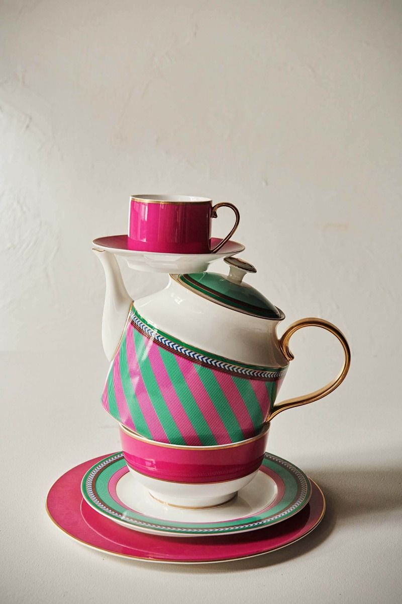 Pip Chique Stripes Theepot Groot Roze/Groen