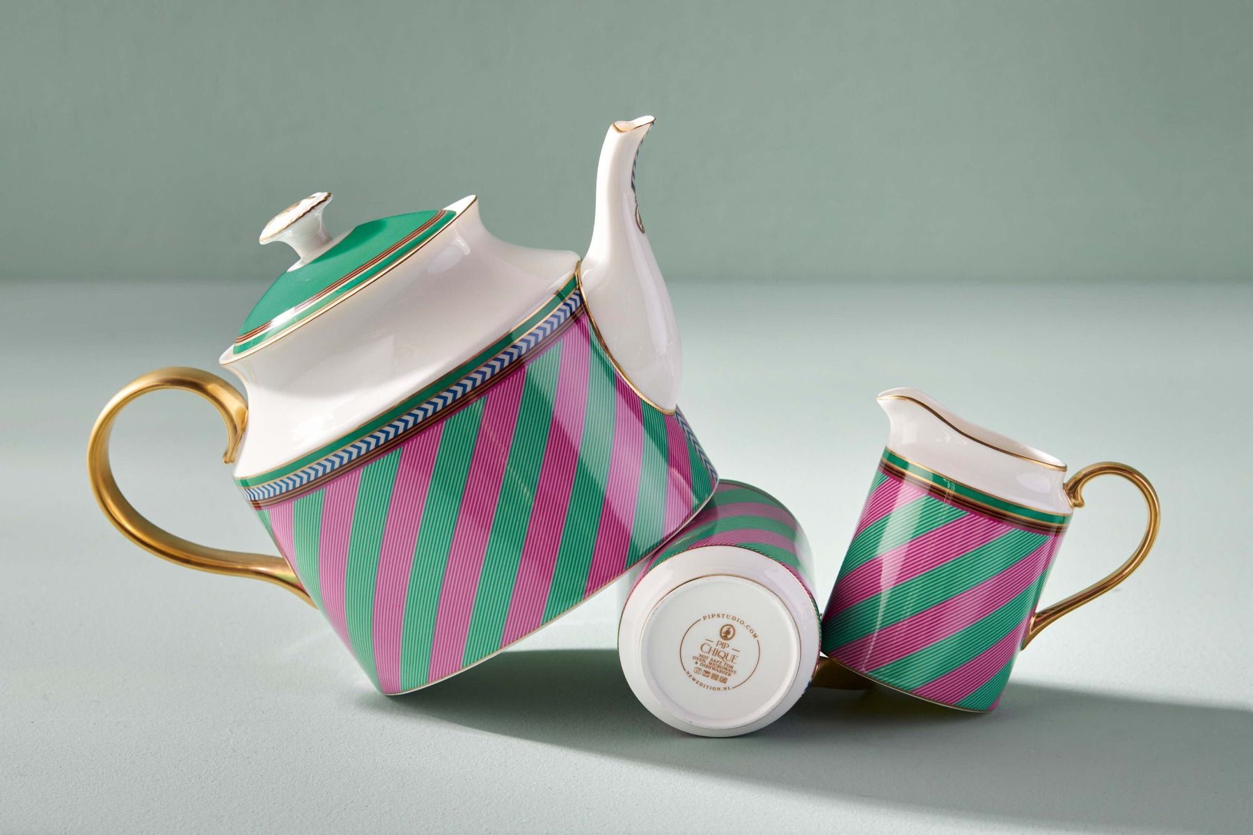 Pip Chique Stripes Tea Pot Large Pink/Green