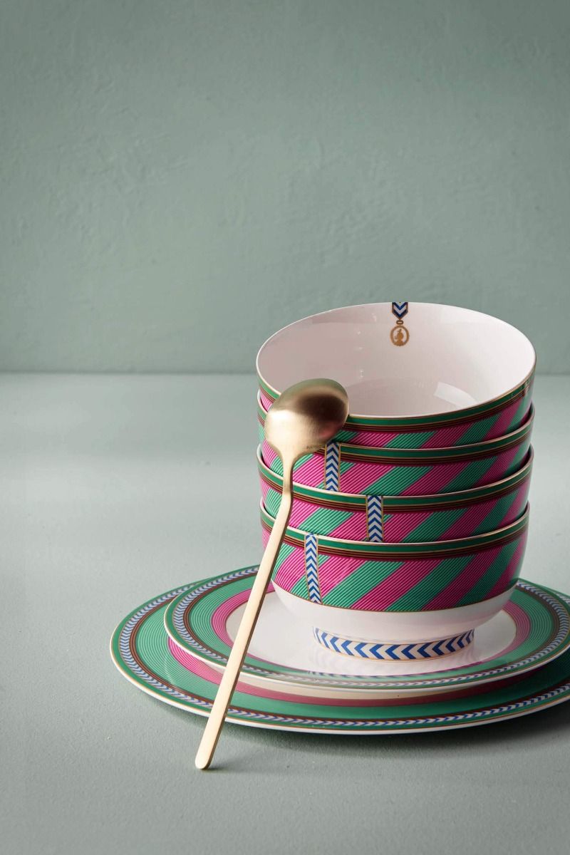 Pip Chique Stripes Dinerbord Roze/Groen 28cm