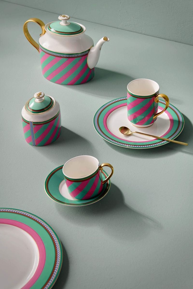 Pip Chique Stripes Theepot Groot Roze/Groen