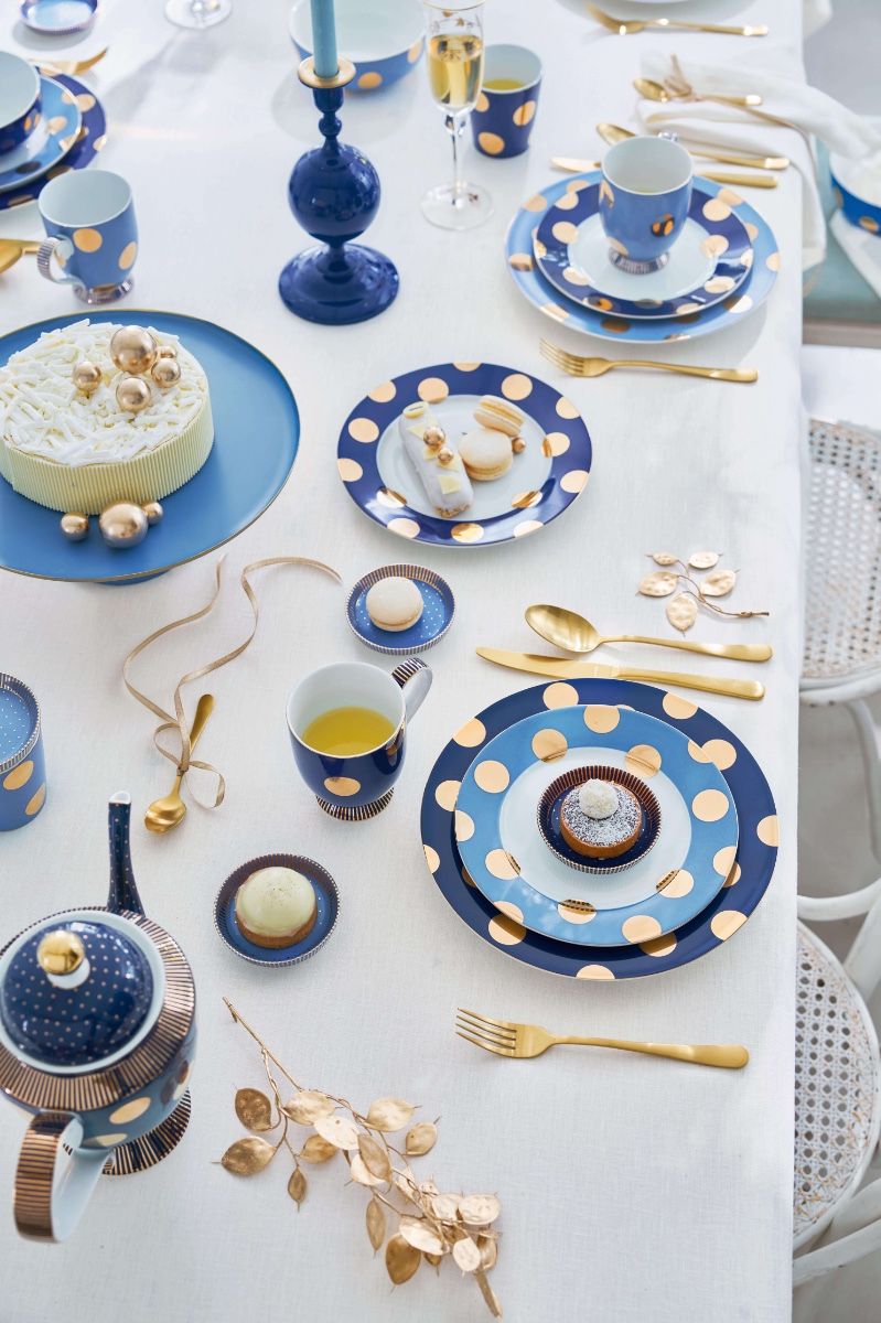 Set/2 Assiettes Dot Delight Bleu Marine/Or 26.5cm