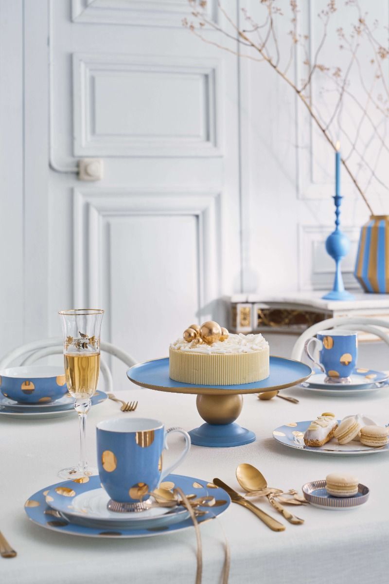 Schale Metall Kugel Hellblau/Gold