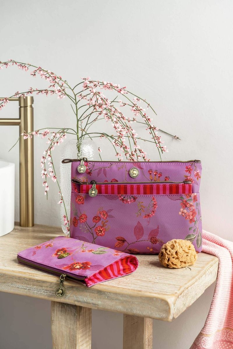 Cosmetic Zipper Pouch Kawai Flower Fuchsia