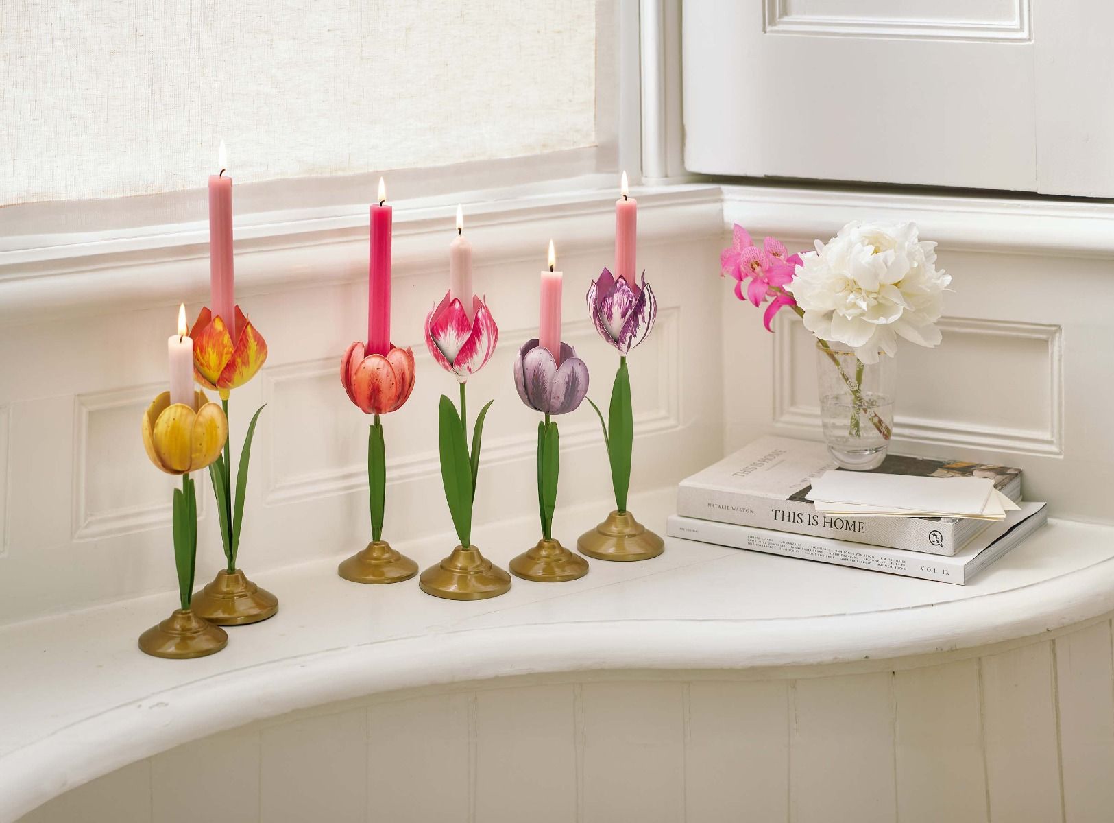 Set/2 Tulpe Kerzenhalter Metall Rosa