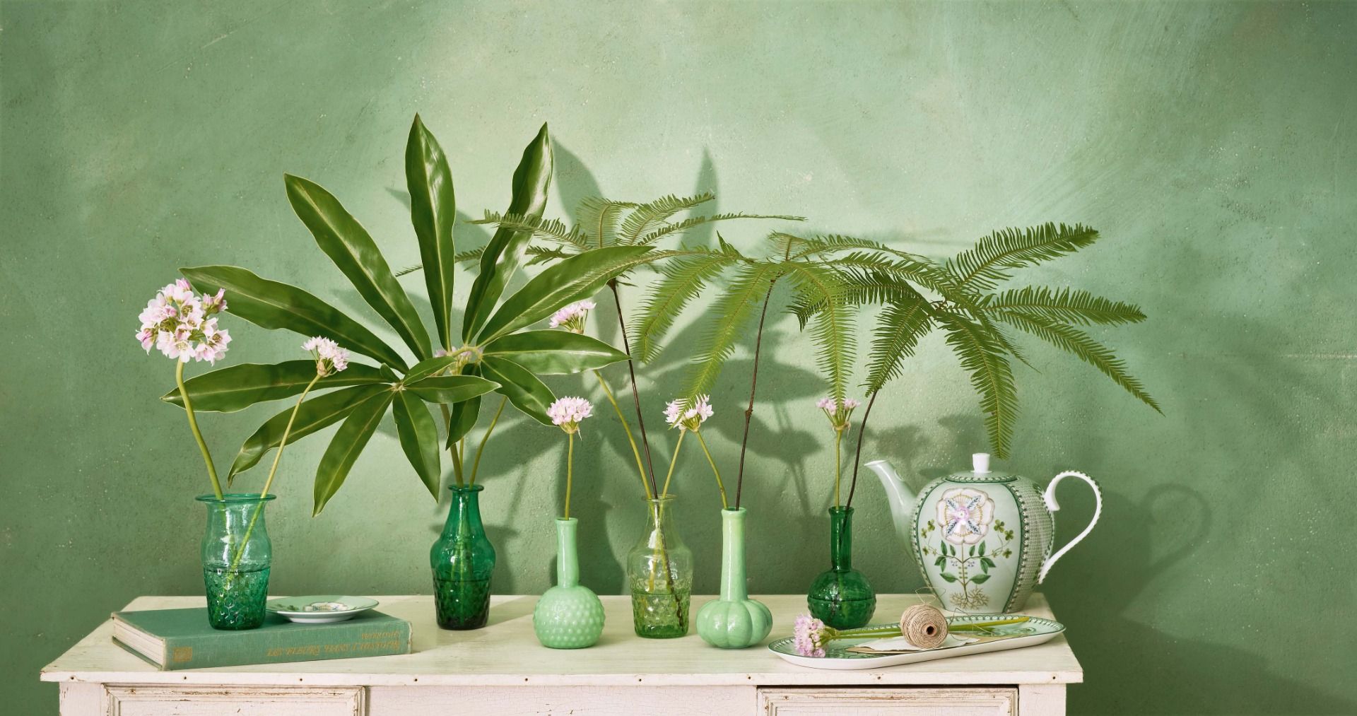Set/3 Petits Vases en Verre Bleu-Vert