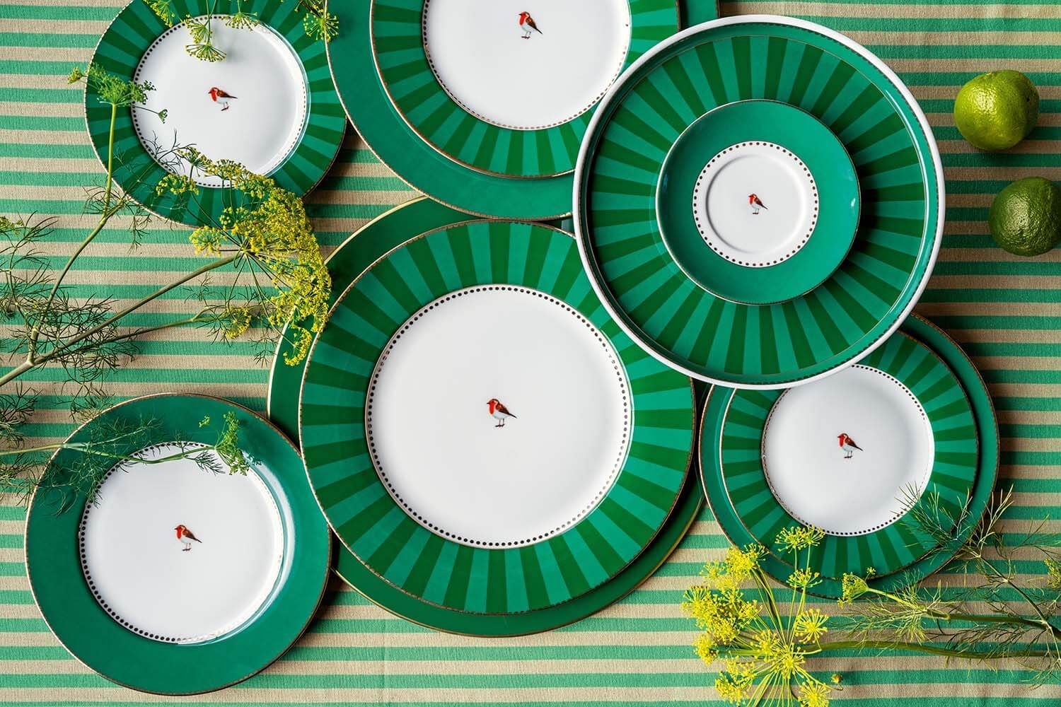 Love Birds Breakfast Plate Stripes Green 21cm
