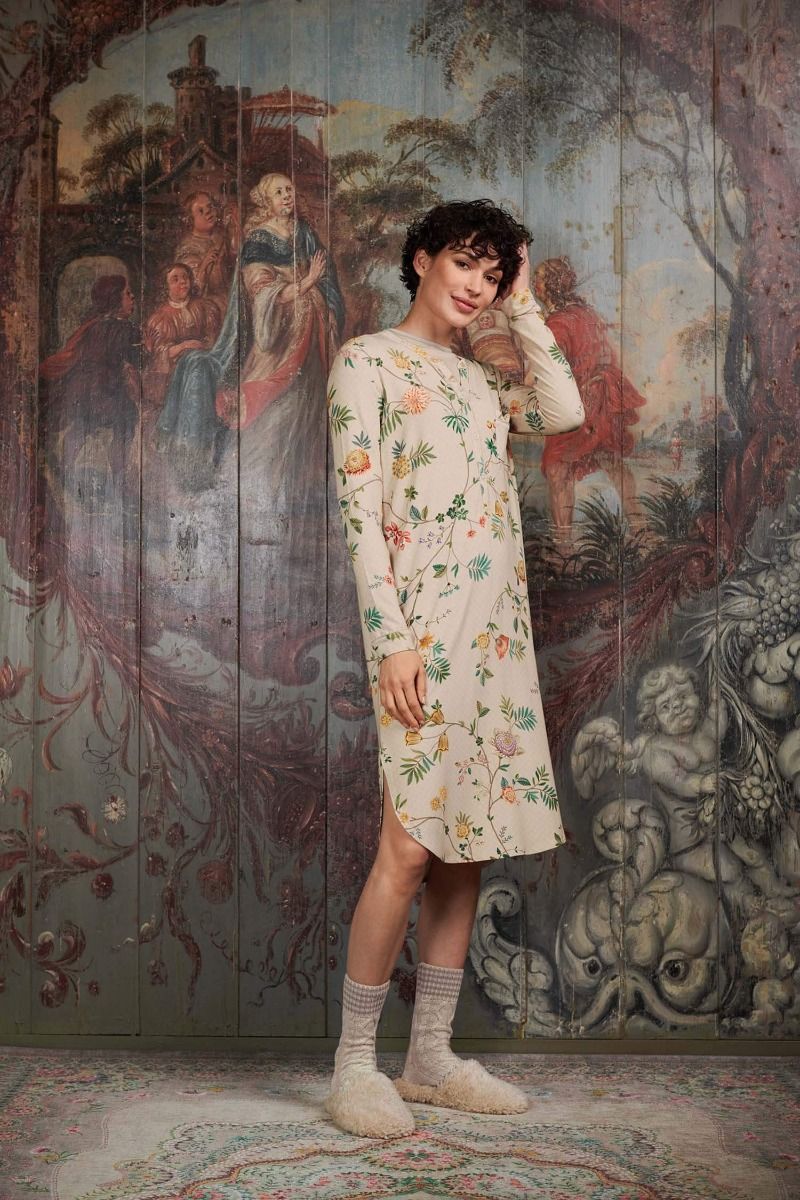 Nightdress Buttons Long Sleeve La Dolce Vita Sand